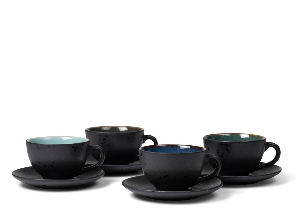 Cup w saucer 24cl 4pcs black/dark