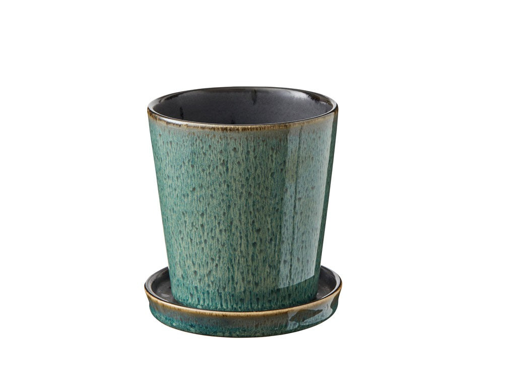 Planter w Saucer 10cm Green/ Black BITZ