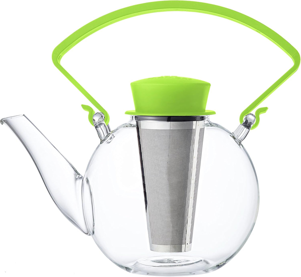 Glass teapot with clip handle & stainless steel filter - Green