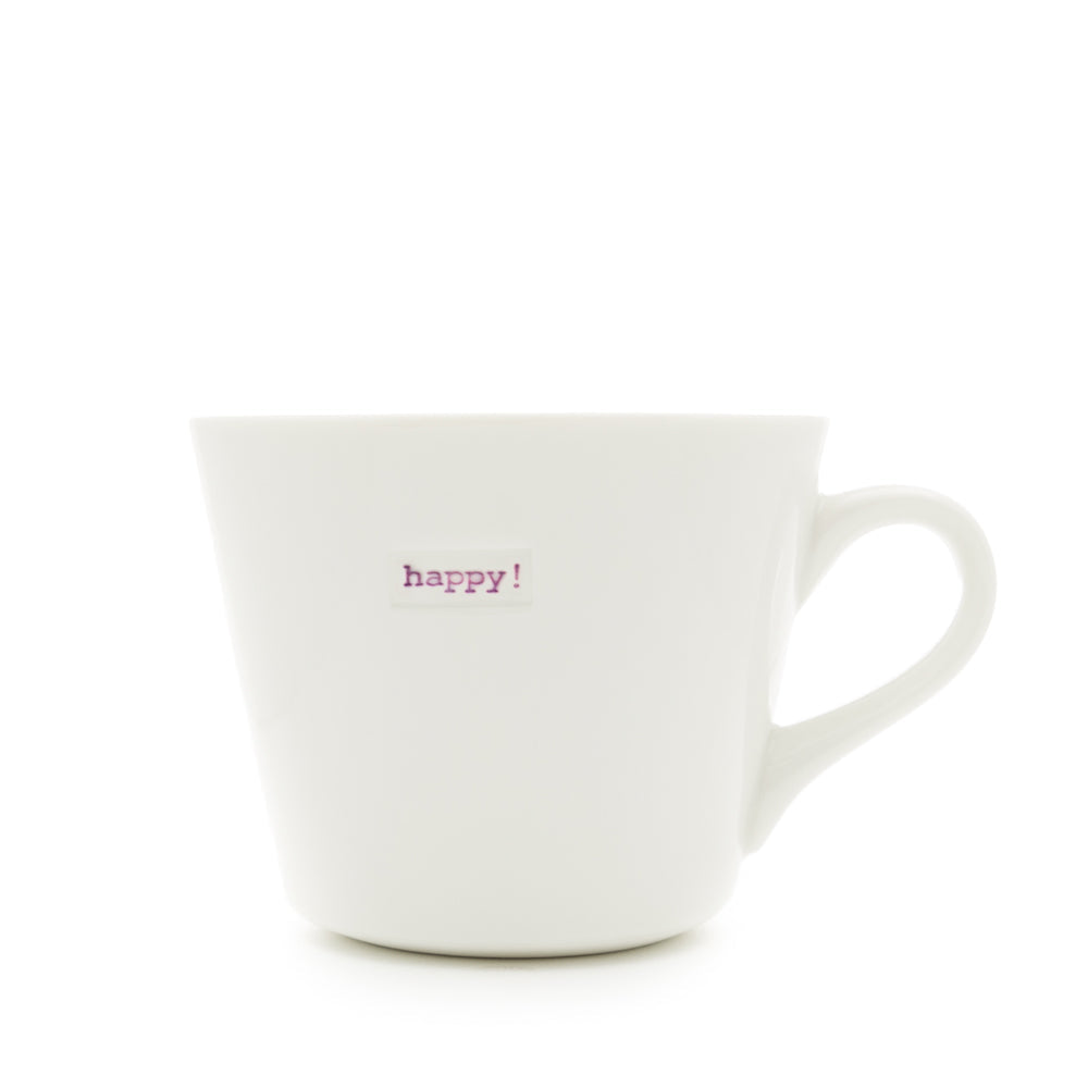 Keith Brymer Jones - Word Range - Standard Ceramic White Mug - happy! (lilac) - 350ml - Gift Boxed