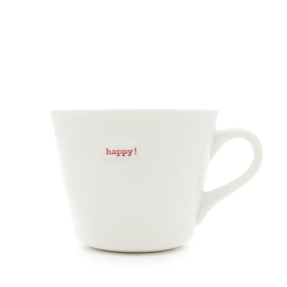 Keith Brymer Jones - Word Range - Standard Ceramic White Mug - happy! (red) - 350ml - Gift Boxed