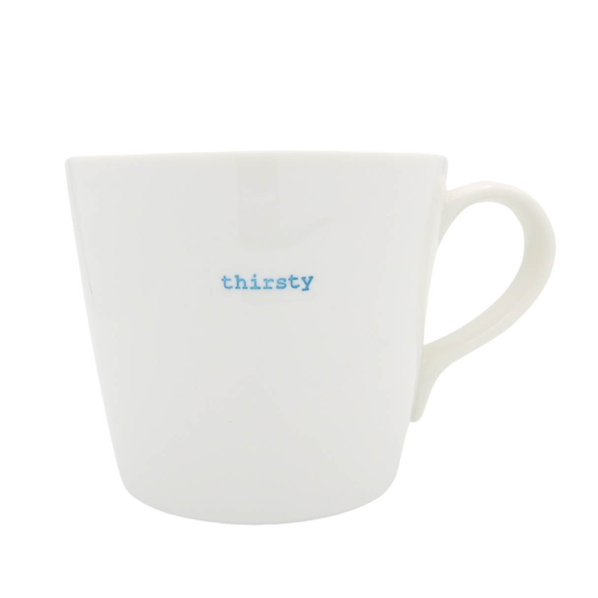Keith Brymer Jones - Word Range - Large Ceramic White Mug - thirsty (blue) - 500ml - Gift Boxed