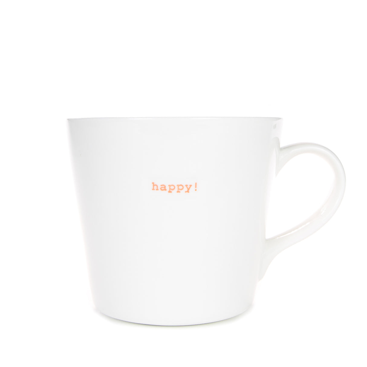 Keith Brymer Jones - Word Range - Large Ceramic White Mug - happy! (orange) - 500ml - Gift Boxed