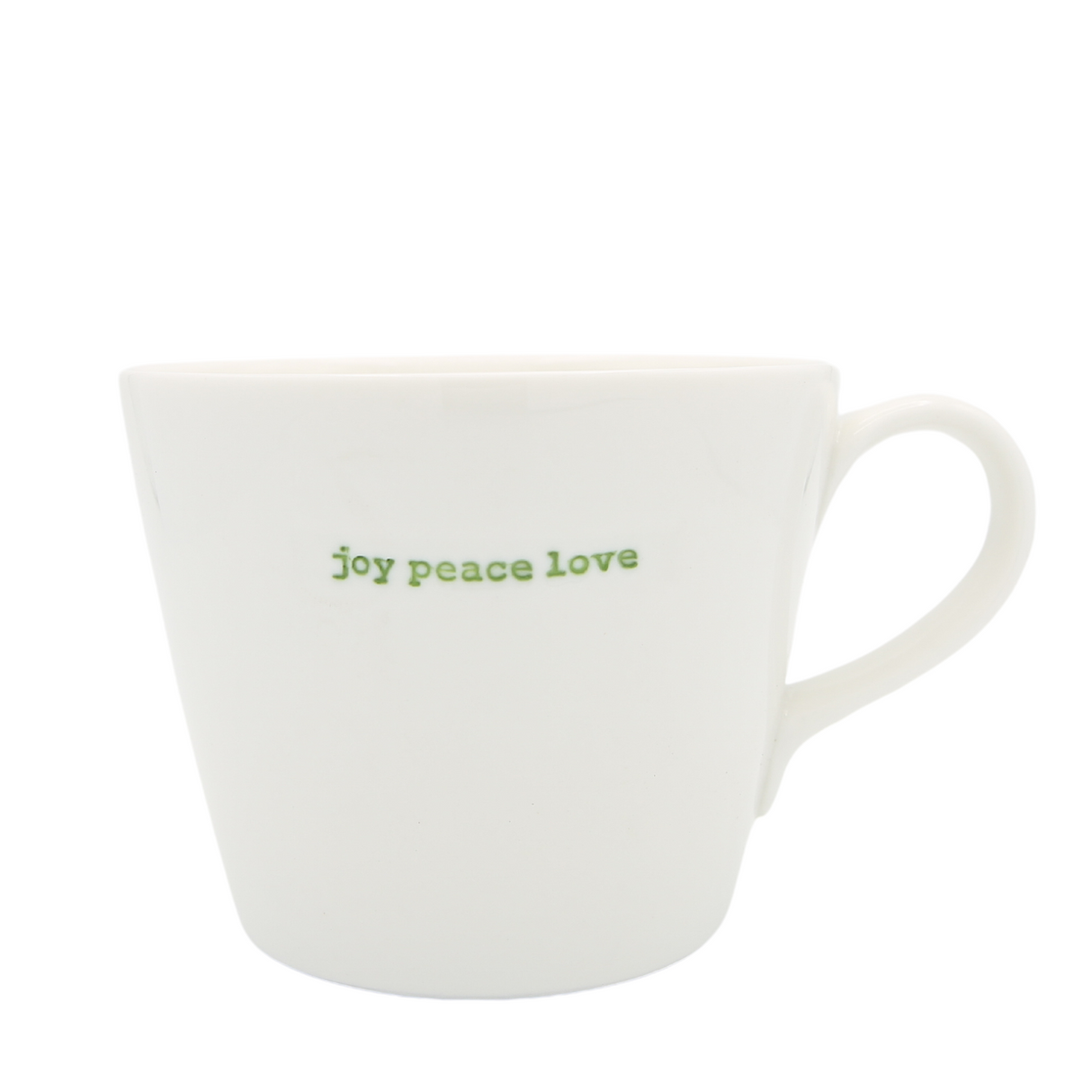 Keith Brymer Jones - Christmas Word Range - Standard Ceramic White Mug - joy peace love (green) - 350ml - Gift Boxed