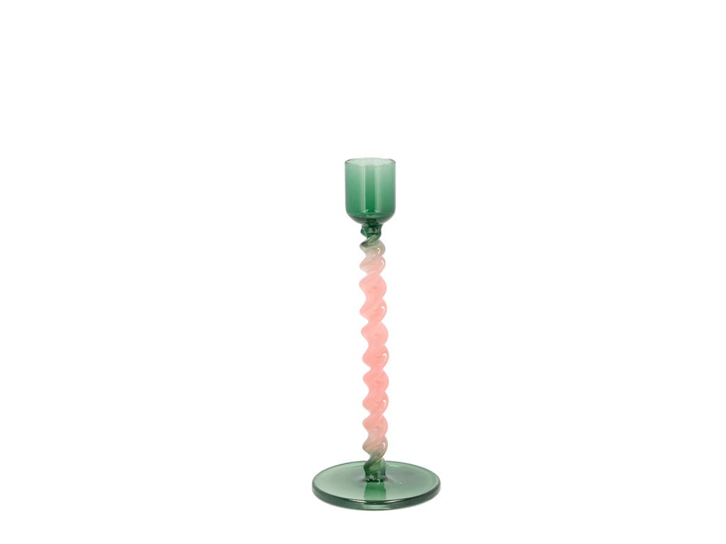 Glass candlestick Styles 7.4 x 16.3 cm Green/Rose
