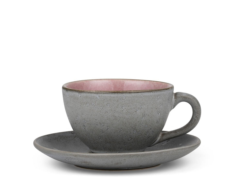 Cup w saucer 24cl Grey/Light pink