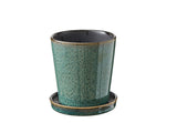 Planter w Saucer 10cm Green/ Black BITZ