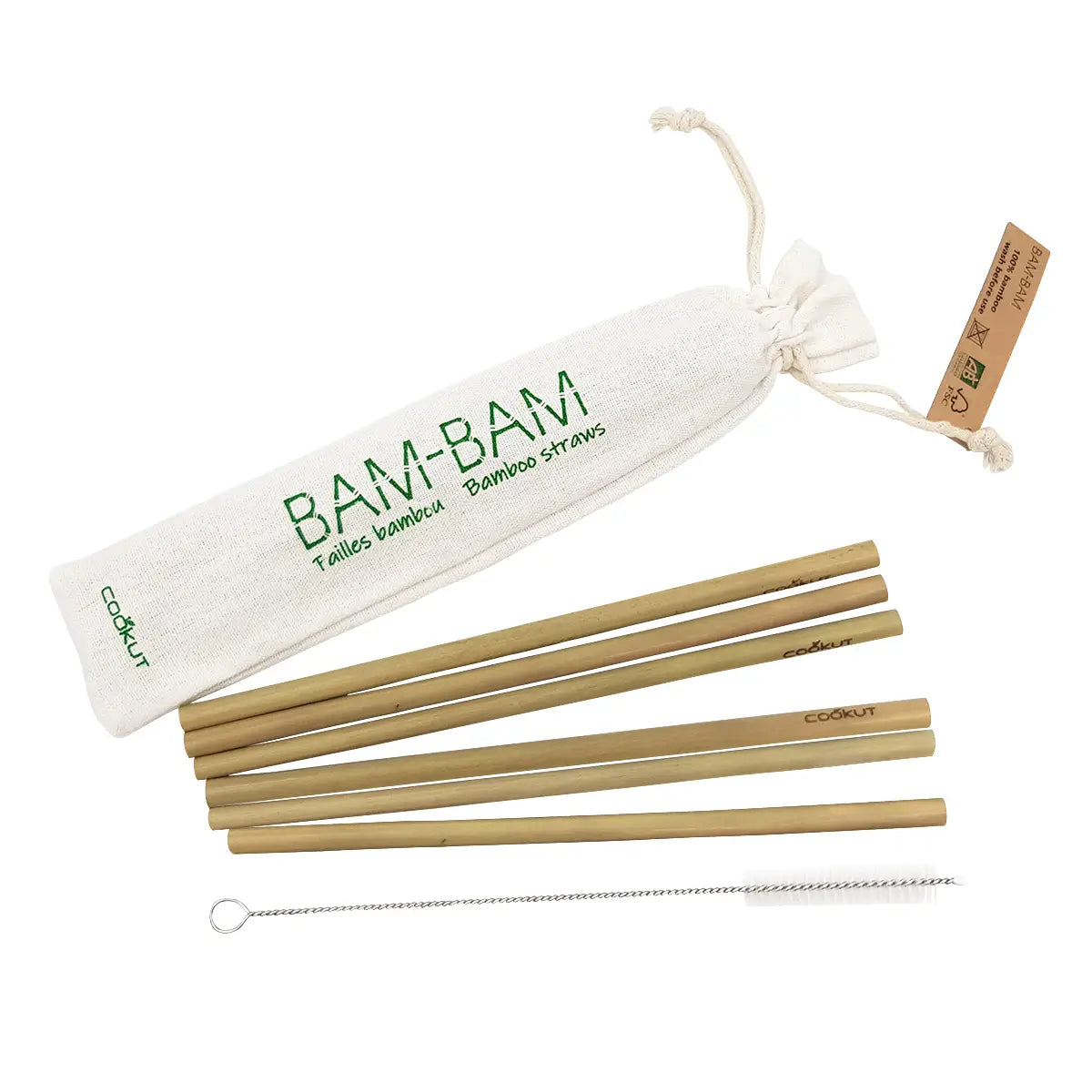 BAM BAM - Bamboo Straws set of 6 with cleaning brush