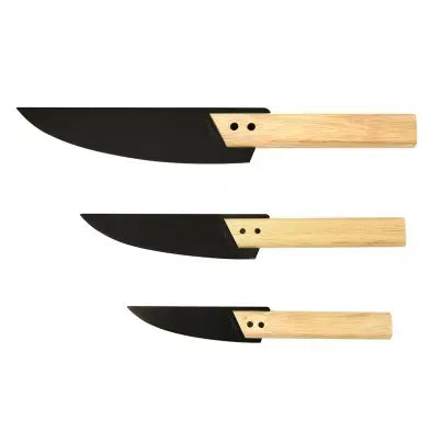Eve - Set of 3 steel knives with mapple wood handle 8  13  18 cm