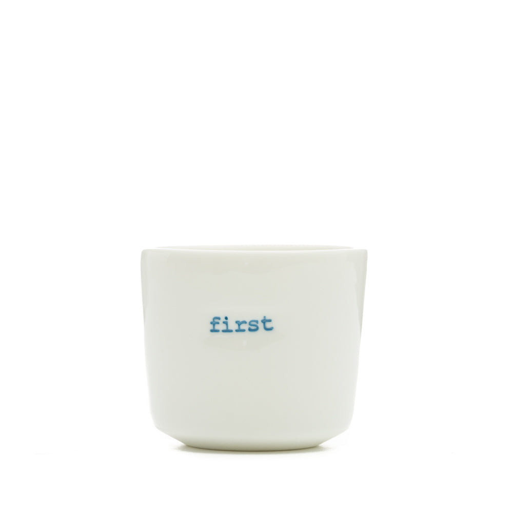 Egg Cup Set Of 4 - What Came (Green) First (Blue) The Chicken (Red) Or The Egg (Orange)
