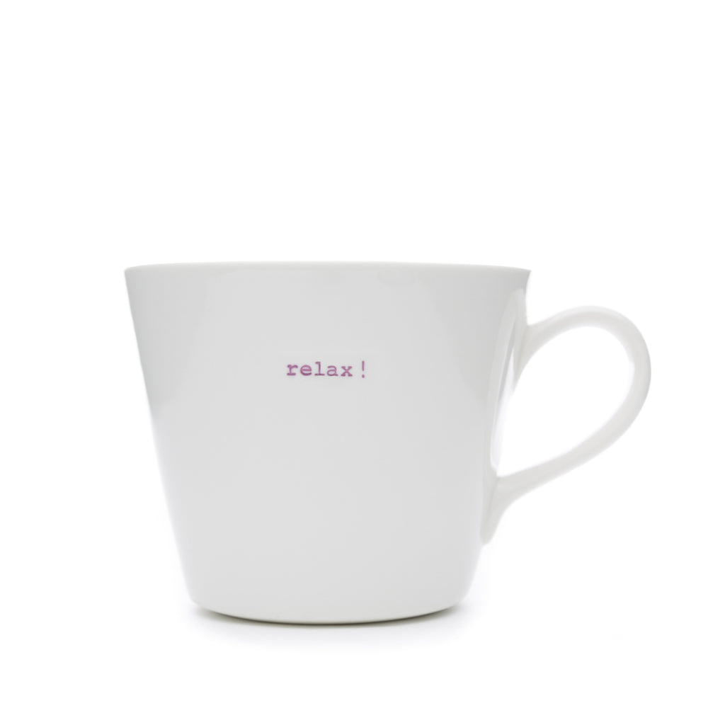 Keith Brymer Jones - Word Range - Standard Ceramic White Mug - relax! - 350ml - Gift Boxed