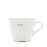 Keith Brymer Jones - Word Range - Standard Ceramic White Mug - happy! (blue) - 350ml - Gift Boxed
