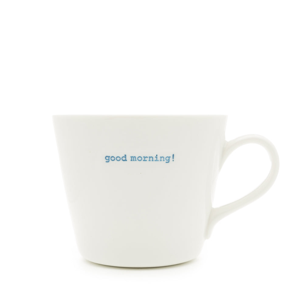 Keith Brymer Jones - Word Range - Standard Ceramic White Mug - good morning! (blue) - 350ml - Gift Boxed