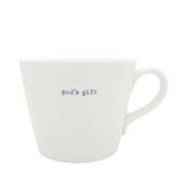 Keith Brymer Jones - Word Range - Standard Ceramic White Mug - god's gift! - 350ml - Gift Boxed