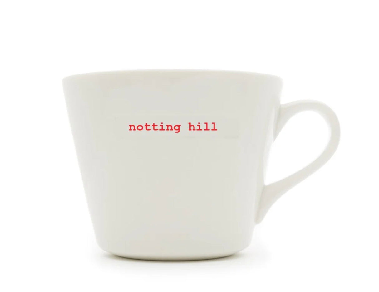 Keith Brymer Jones - Word Range - Standard Ceramic White Mug - notting hill - 350ml - Gift Boxed