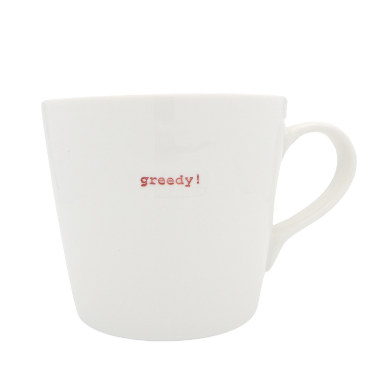 Keith Brymer Jones - Word Range - Large Ceramic White Mug - greedy! (red) - 500ml - Gift Boxed