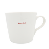 Keith Brymer Jones - Word Range - Large Ceramic White Mug - greedy! (red) - 500ml - Gift Boxed