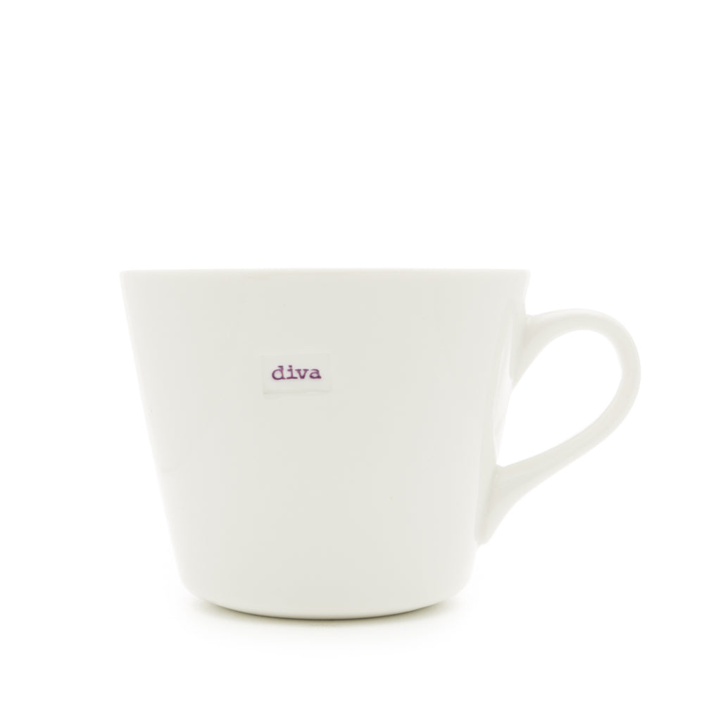 Keith Brymer Jones - Word Range - Standard Ceramic White Mug - diva - 350ml - Gift Boxed