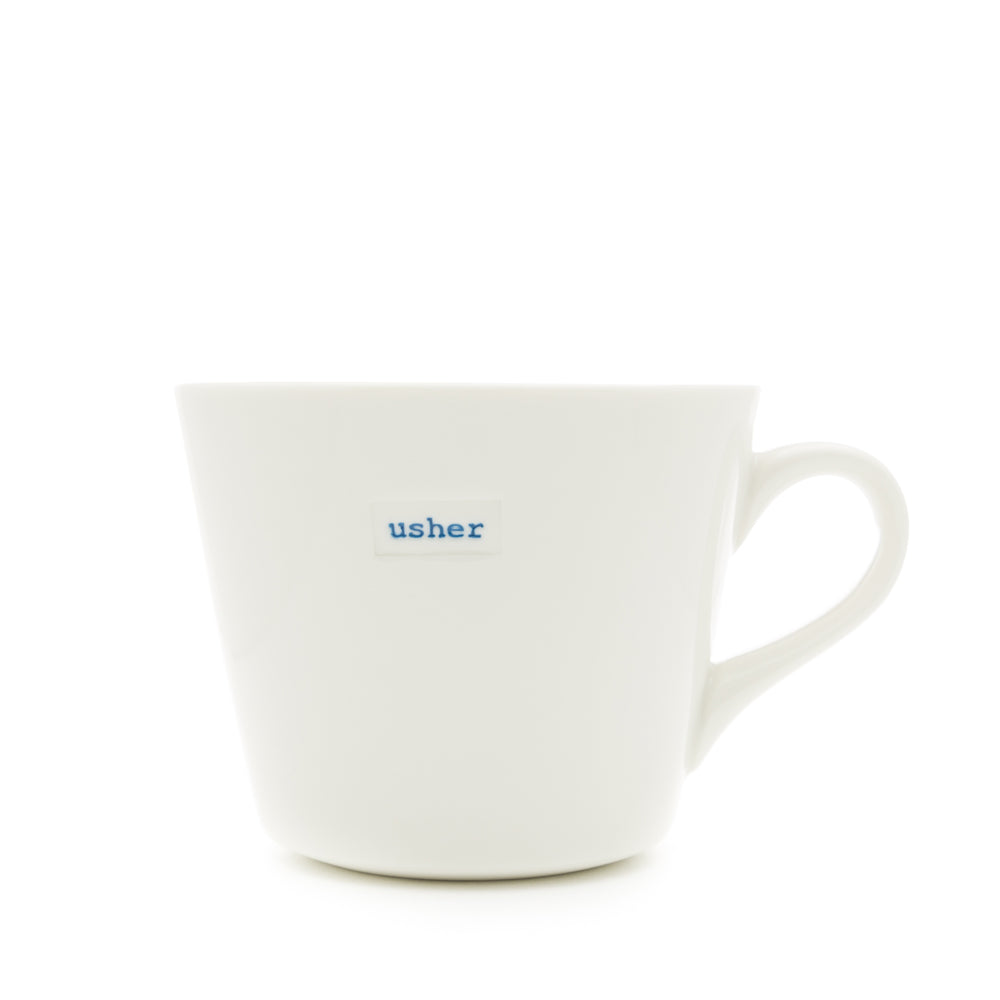 Keith Brymer Jones - Word Range - Standard Ceramic White Mug - usher - 350ml - Gift Boxed