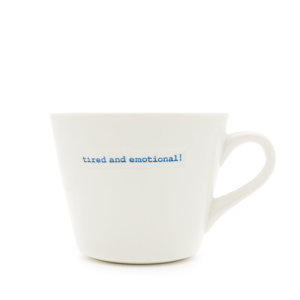 Keith Brymer Jones - Word Range - Standard Ceramic White Mug - tired and emotional! - 350ml - Gift Boxed