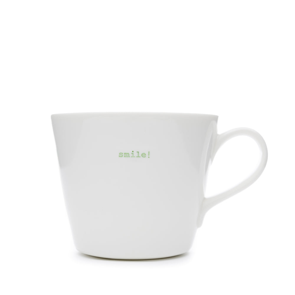 Keith Brymer Jones - Word Range - Standard Ceramic White Mug - smile! - 350ml - Gift Boxed