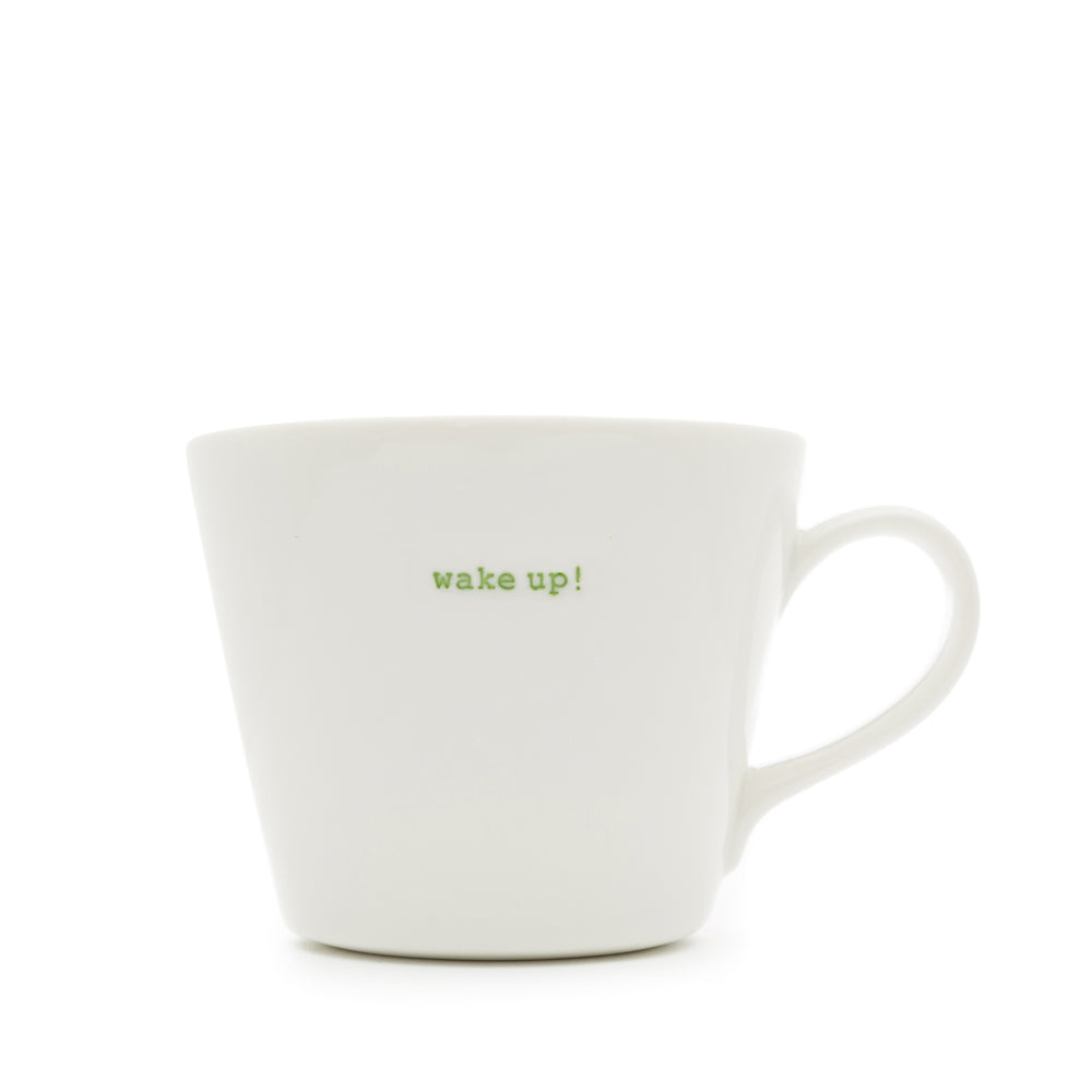 Keith Brymer Jones - Word Range - Standard Ceramic White Mug - wake up! - 350ml - Gift Boxed