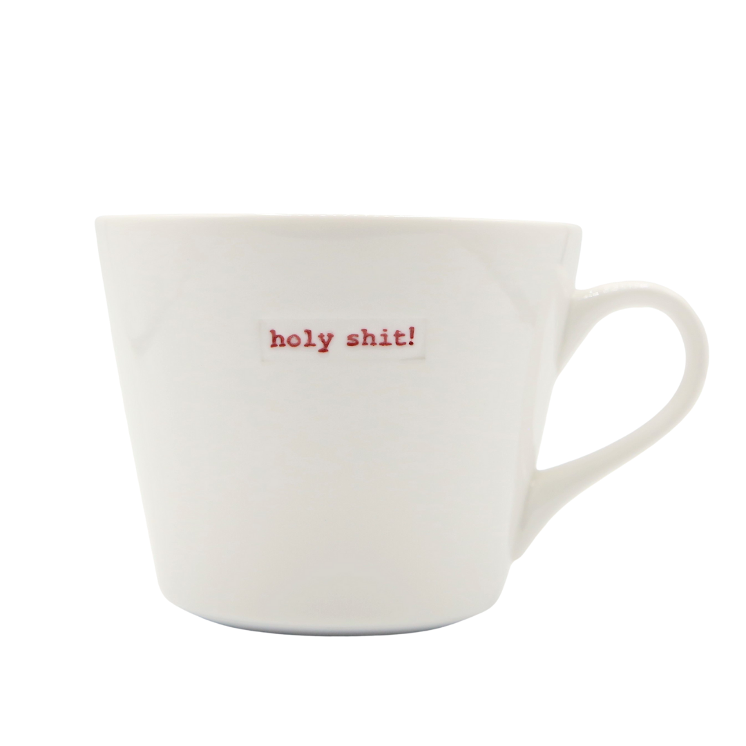 Keith Brymer Jones - Rude Word Range - Standard Ceramic White Mug - holy shit! - 350ml - Gift Boxed