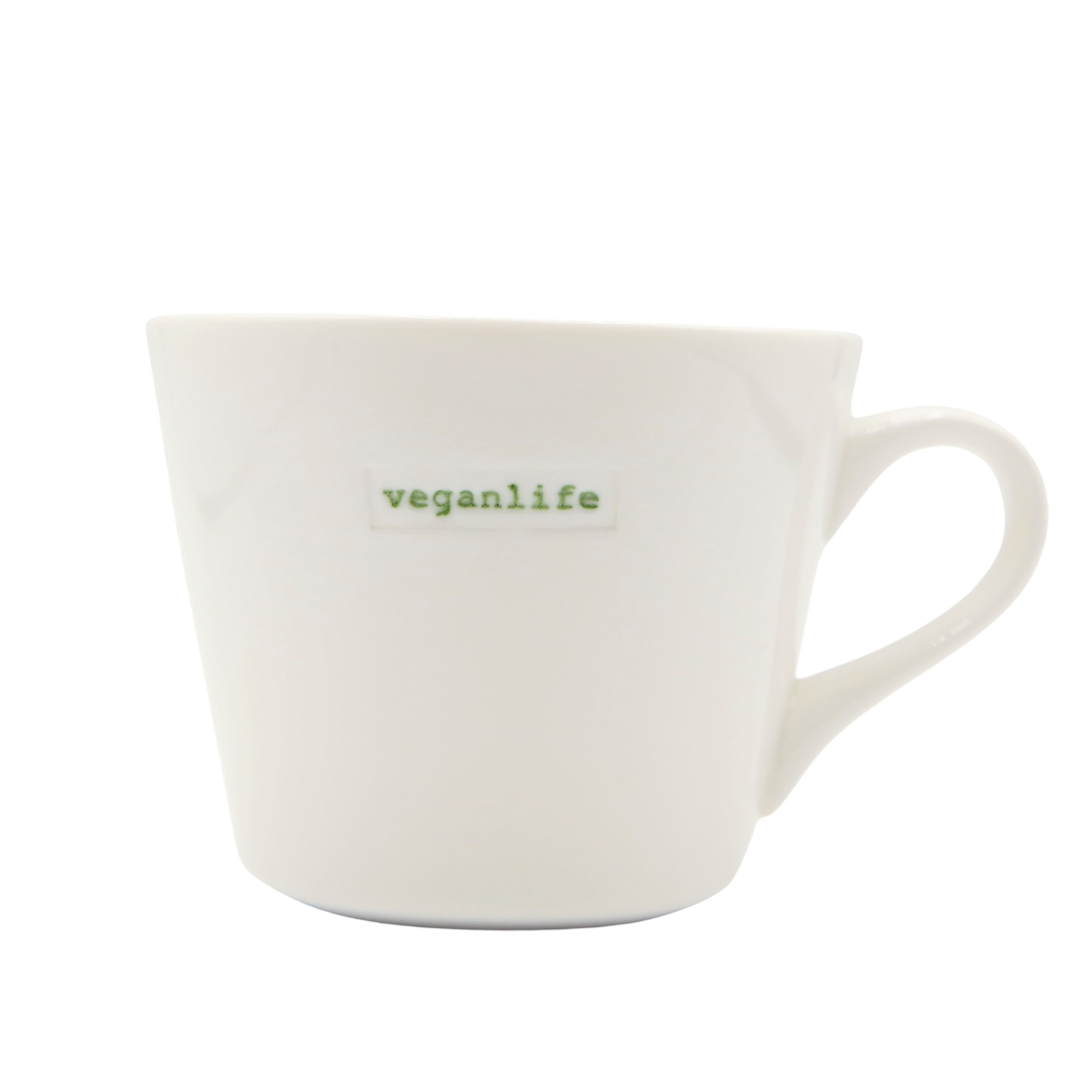 Keith Brymer Jones - Word Range - Standard Ceramic White Mug - veganlife - 350ml - Gift Boxed