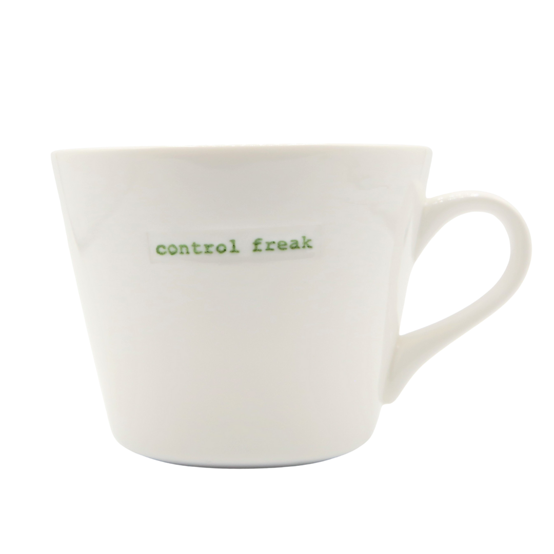 Keith Brymer Jones - Word Range - Standard Ceramic White Mug - control freak - 350ml - Gift Boxed