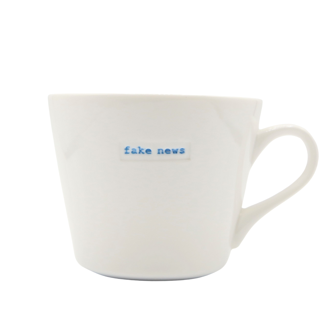Keith Brymer Jones - Word Range - Standard Ceramic White Mug - fake news - 350ml - Gift Boxed
