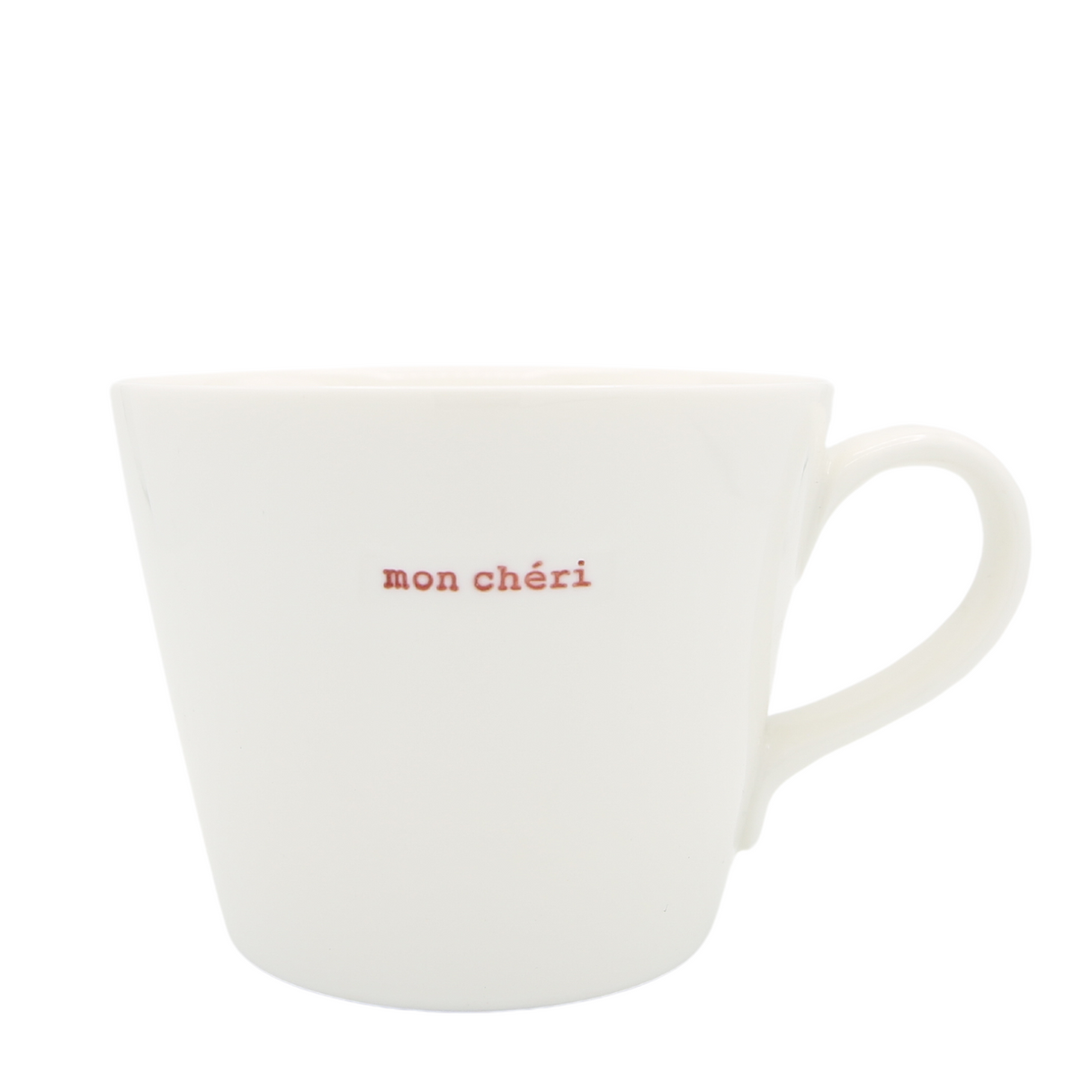 Keith Brymer Jones - Word Range - Standard Ceramic White Mug - mon cheri (red) - 350ml - Gift Boxed