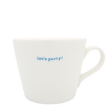 Keith Brymer Jones - Word Range - Standard Ceramic White Mug - let's party! (blue) - 350ml - Gift Boxed