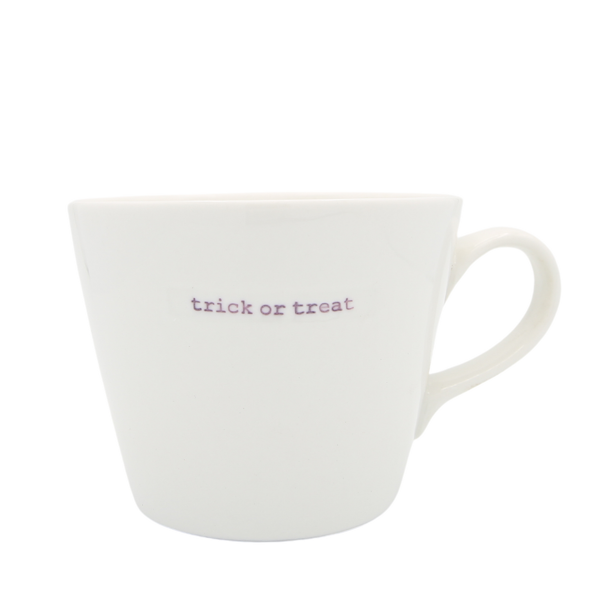 Keith Brymer Jones - Halloween Word Range - Standard Ceramic White Mug - trick or treat (lilac) - 350ml - Gift Boxed