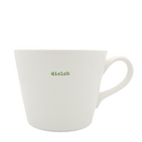 Keith Brymer Jones - Welsh/Cymraeg Word Range - Standard Ceramic White Mug - diolch (green) - 350ml - Gift Boxed