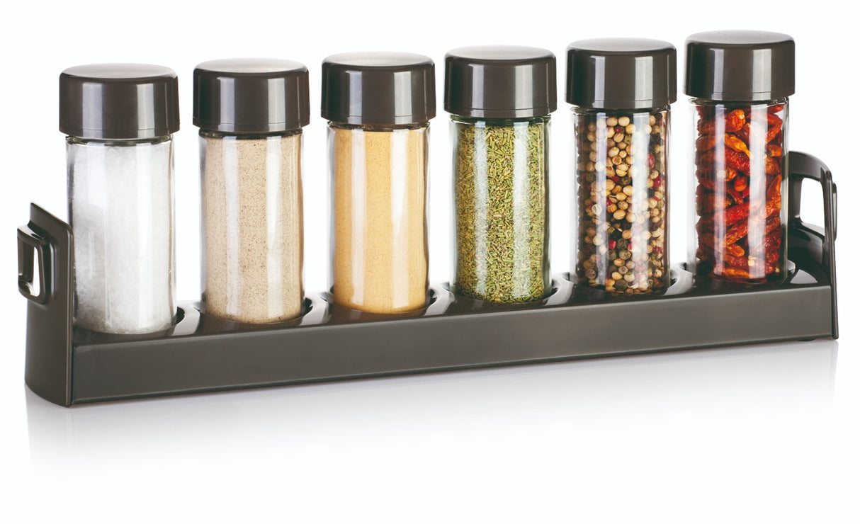 Spice Jars In Narrow Stand  Anthracite 6 Pcs Season