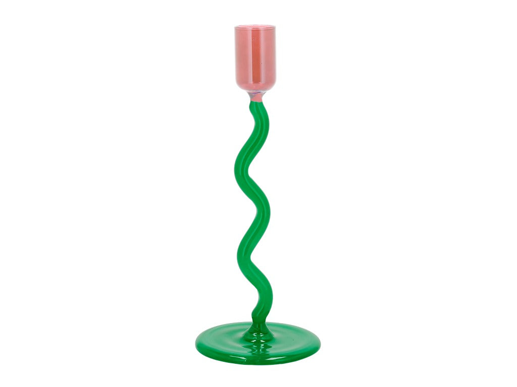 Glass candlestick Styles 8.5 x 19.6 cm Green/Rose