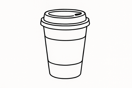 black and white line drawing of a takeaway cup